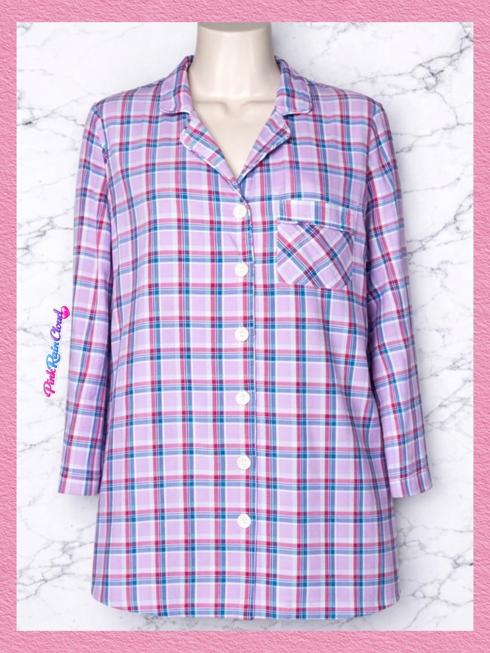 Victoria’s Secret Pastel Plaid Button Up Lounge Sleep Shirt Size XS